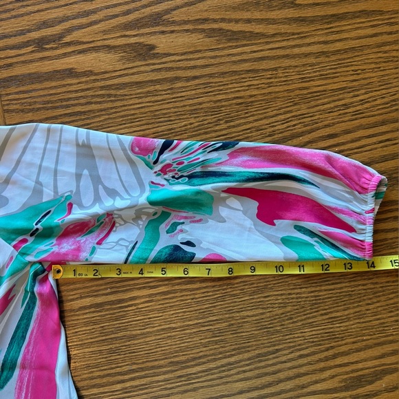 Chico's Pink/Green/White 3/4 Length Sleeve Flowing Ruffle Blouse Size 1(M) - Picture 12 of 12